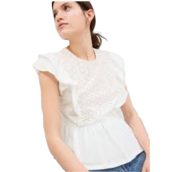 NWT GAP Organic Cotton Vintage Lace Flutter Sleeve Peplum Top BLACK XS - Picture 4 of 6